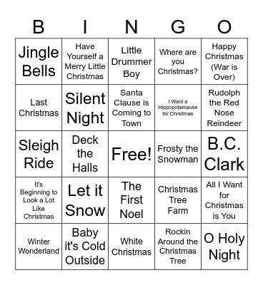 Christmas Songs Bingo Card