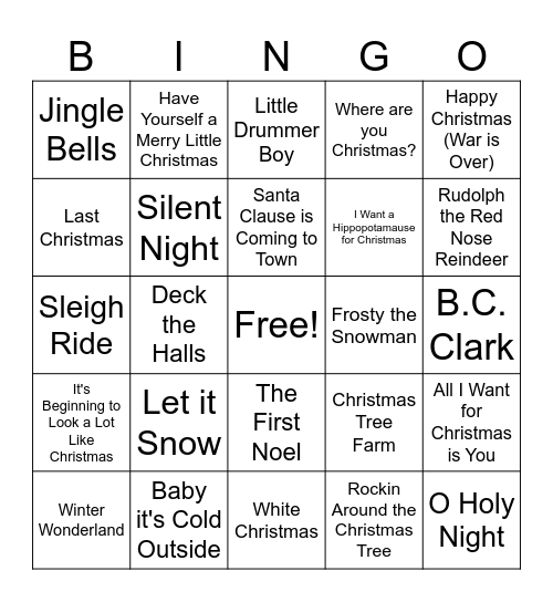 Christmas Songs Bingo Card