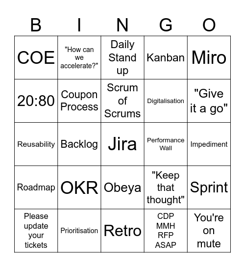 Value Stream 1 Bingo Card