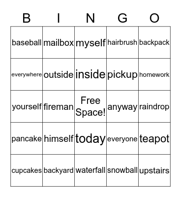 Compound Word Maker Bingo Card