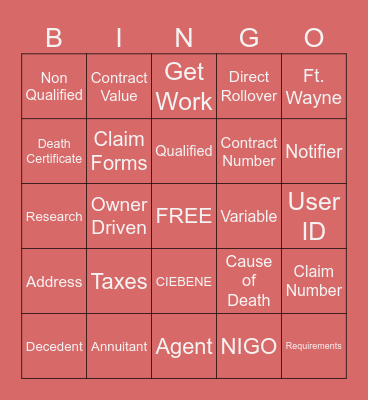 Annuity Bingo Card