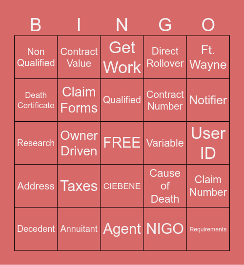 Annuity Bingo Card