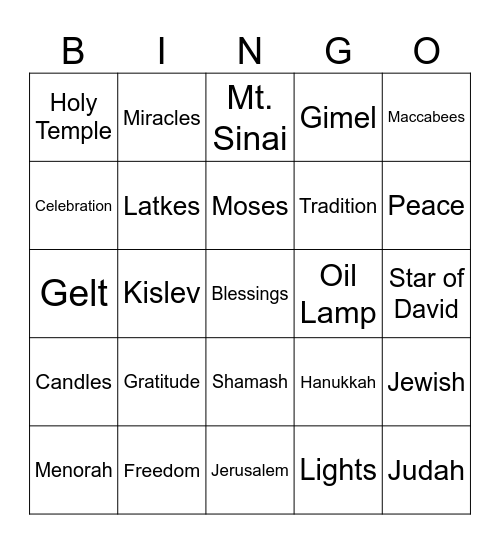 Hanukkah Bingo Card