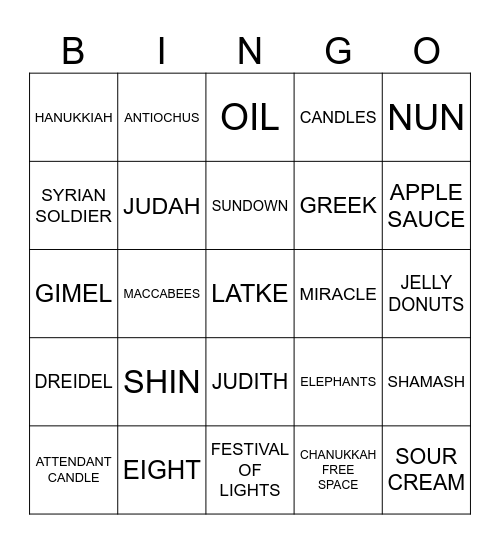 HANUKKAH Bingo Card