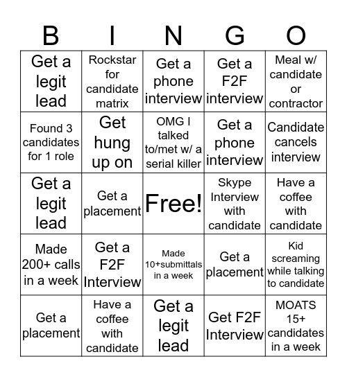 Recruiter Bingo  Bingo Card