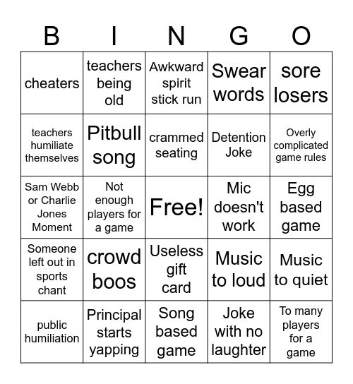 Notre Dame Pep rally Bingo Card