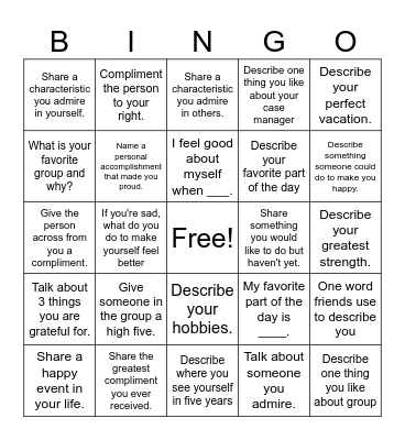 Elf-Esteem Bingo Card