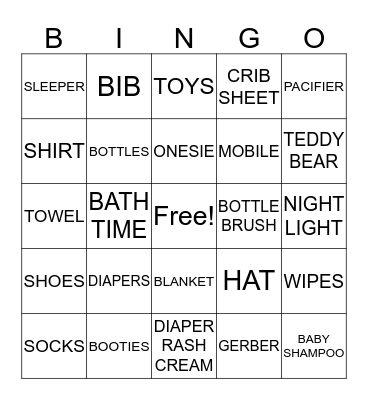 Baby Shower Bingo Card