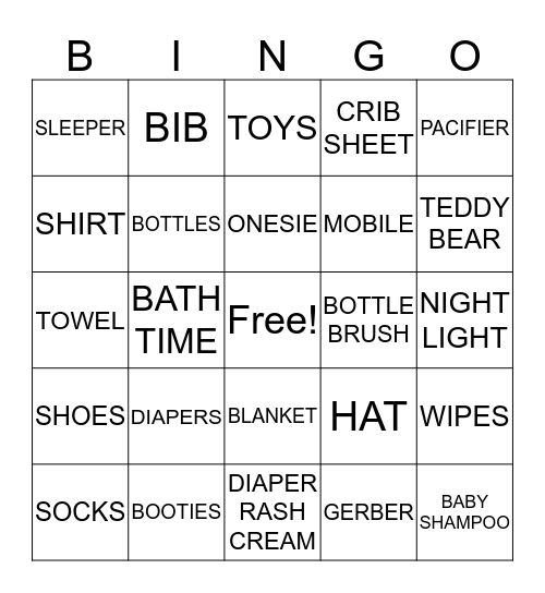 Baby Shower Bingo Card