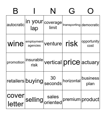 Marketing 1 Bingo Card