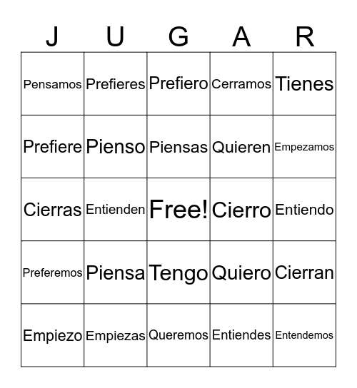 Stem Changing Bingo Card