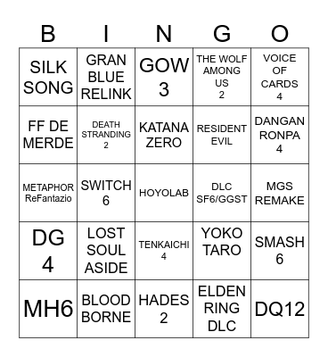 GAMES AWARDS 2023 Bingo Card