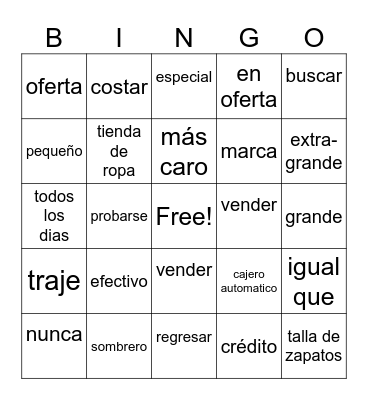 Spanish Bingo Card