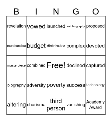 Unit 5 Bingo Card