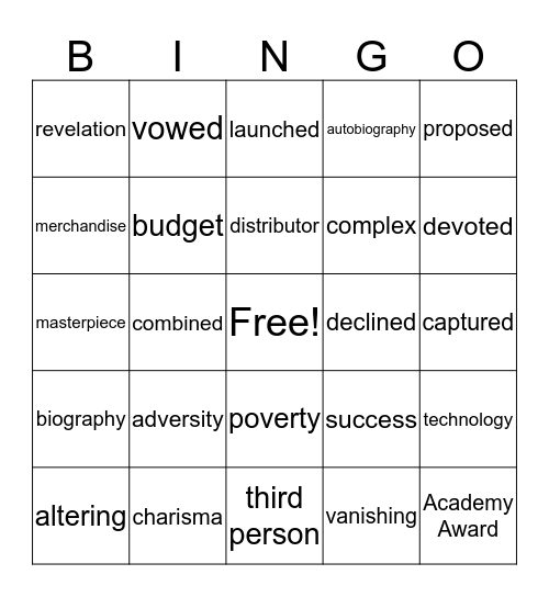 Unit 5 Bingo Card