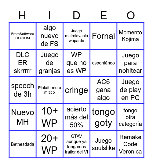 Bingo de los KemeKemo Bingo Card