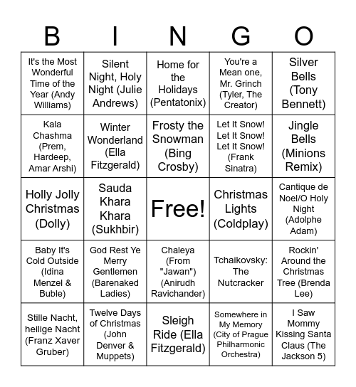 Risk Holiday Music Bingo Card