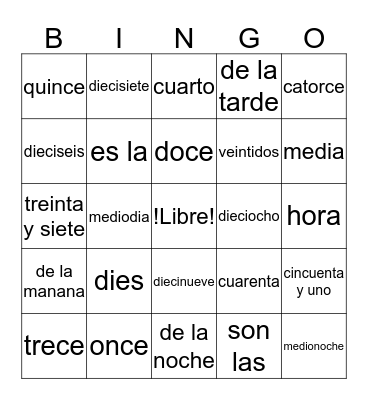 Spanish Bingo Card