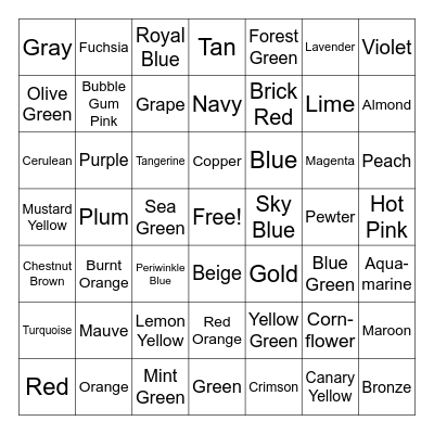 COLOR BINGO Card