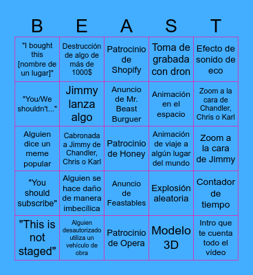 Bingo de Mr. Beast Bingo Card