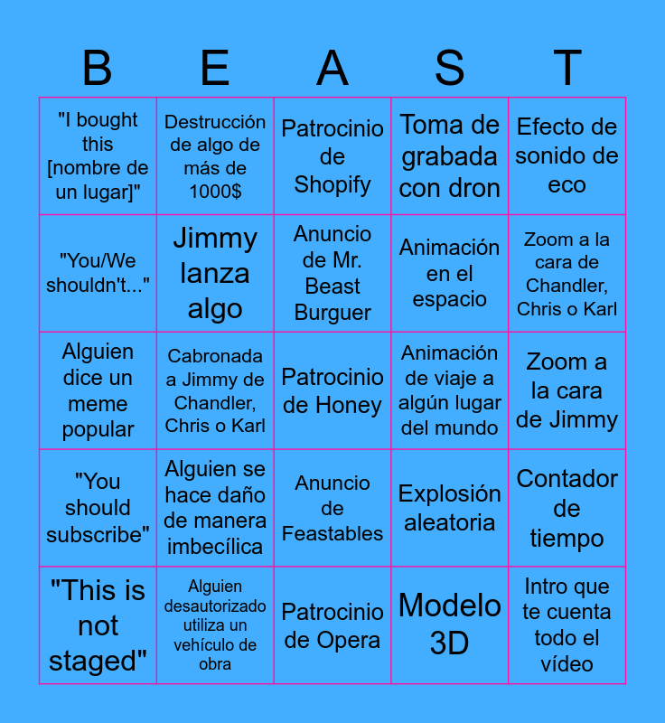 Bingo De Mr Beast Bingo Card