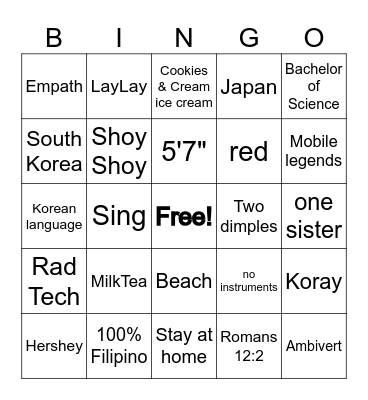 Hershey BINGO! Bingo Card