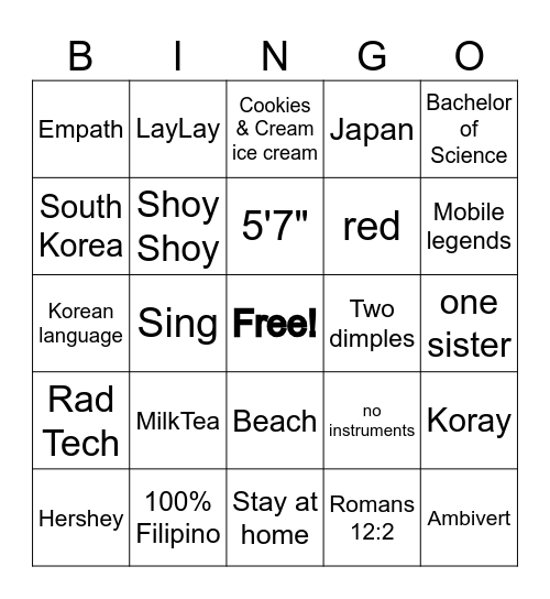 Hershey BINGO! Bingo Card