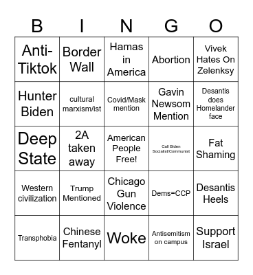 GOP Debate Bingo Card