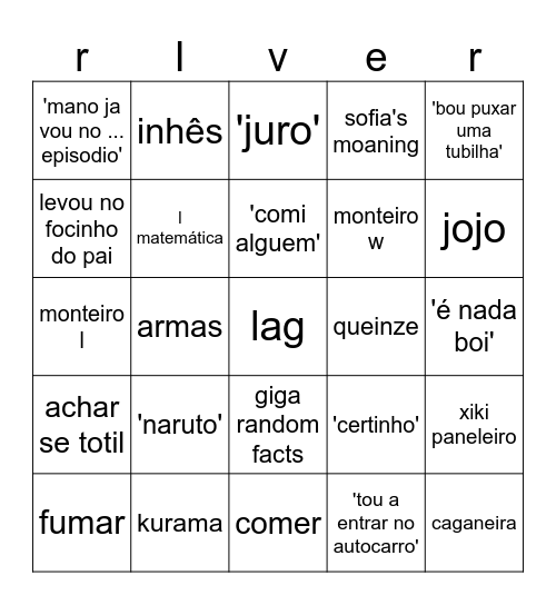 Monteiro bingo Card