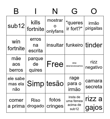 Pirikito Bingo Card