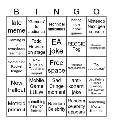 The game awards bingo Card