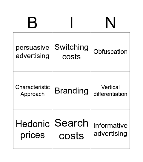 Product differentiation Bingo Card