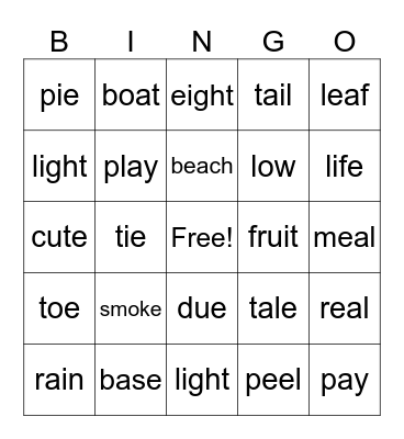 Variant Vowels Bingo Card