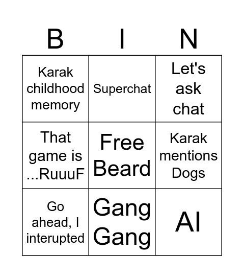 ACG - Gaming Awards Bingo Card