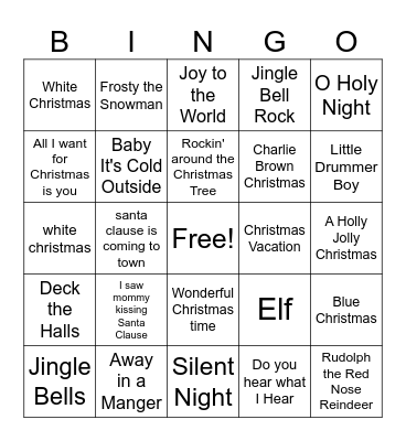 Name That Holiday Tune Bingo Card