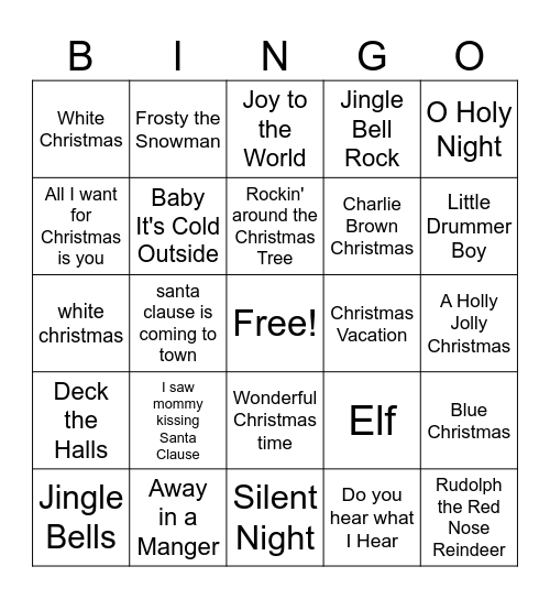 Name That Holiday Tune Bingo Card