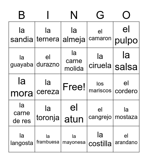Word List 7 Bingo Card