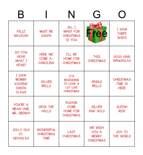 Christmas Song Bingo Card