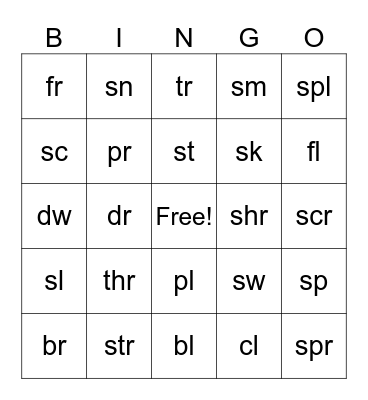 Beginning Blends BINGO Card