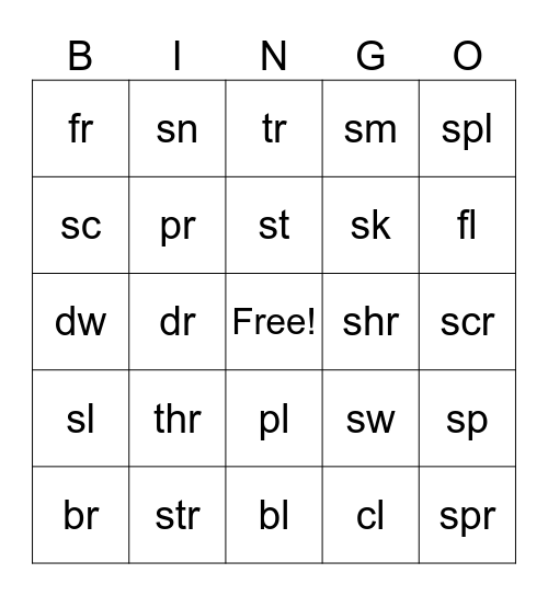 Beginning Blends BINGO Card