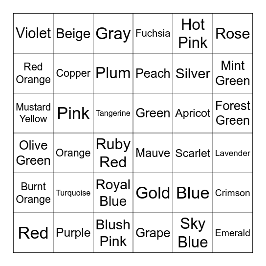 COLOR BINGO Card