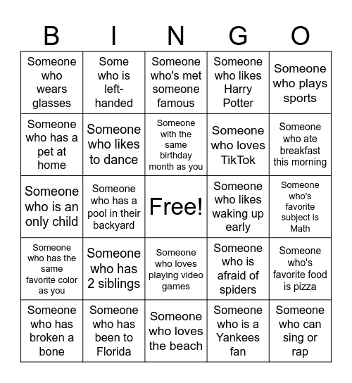 Human Bingo Card