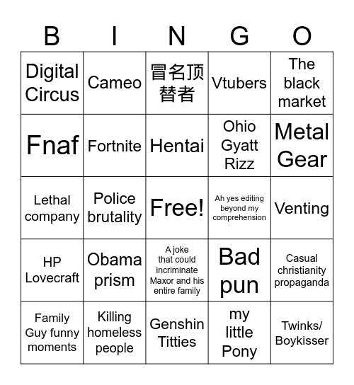 Untitled Bingo Card