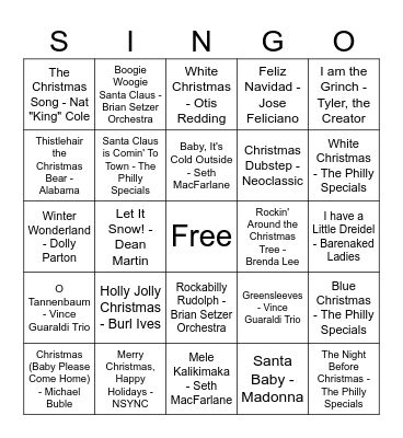 SINGO Bingo Card