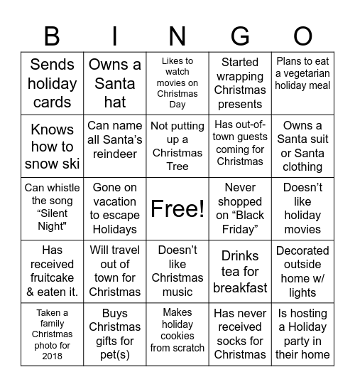 Jingle Mingle Bingo Card