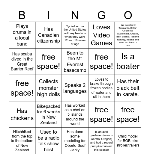 Commute Options Bingo Card