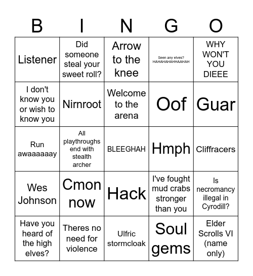 TGA 2023 Bingo Card
