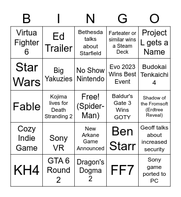 Geoff Gaming Bingo Card