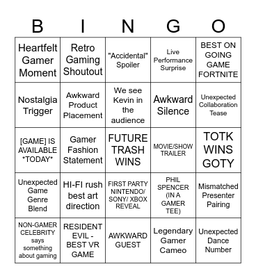 The Game Awards 2023 Bingo Card