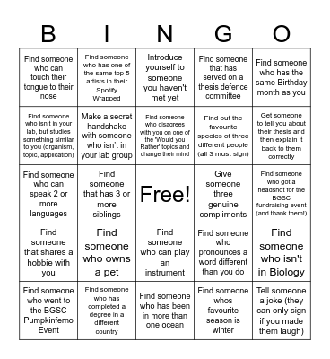 BGSC Holiday Party Social Bingo Get someone to sign the box that applies to them until you have three bingo lines! You can’t use the same person twice. When you have completed, bring this to Shay or Jihyun and one person who finishes will be randomly s Bingo Card